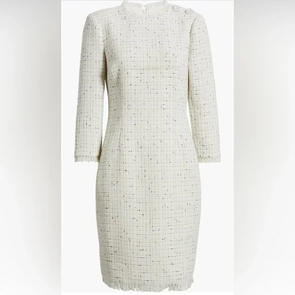 Eliza J Women's Fringe-Trim Bouclé Tweed Sheath Dress - Picture 1 of 7